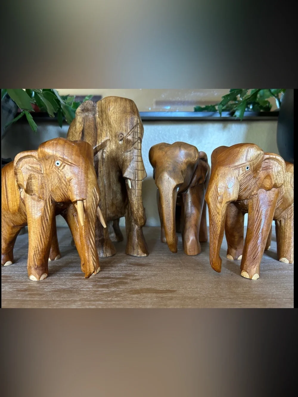 Solid Wood Hand Carved Elephants.